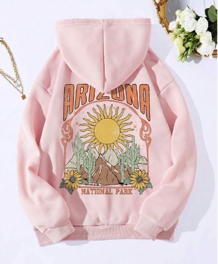 Áo hoodie thun nỉ tay dài hồng Arizona 2026 size XL