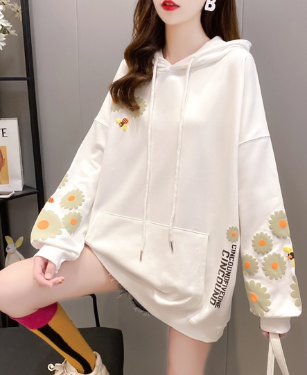 Áo hoodie thun trắng in hình hoa cúc Q1046 size 2XL