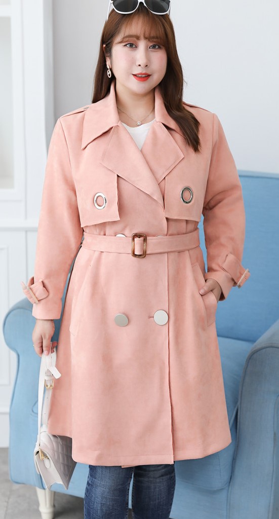 Áo khoác da lộn dáng dài màu hồng cam size lớn