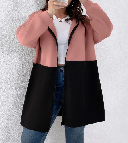 Áo khoác nỉ hồng đen form dài 1042X size 2XL