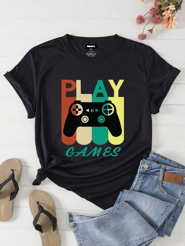Áo thun đen chữ Play Game 39 size lớn