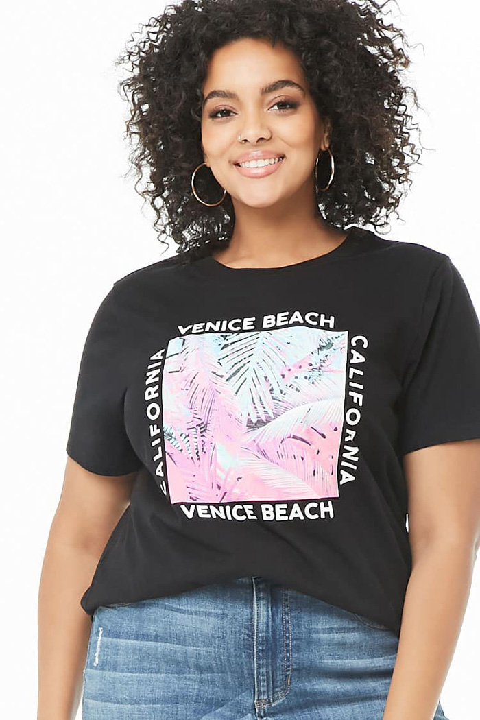 Áo thun đen F21 in chữ Venice Beach size lớn
