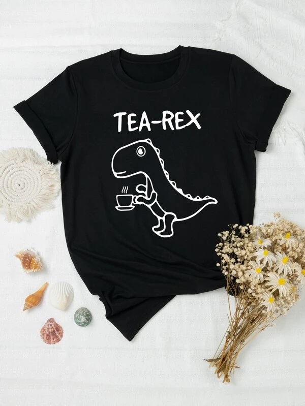 Áo thun đen khủng long Tea-Rex size lớn