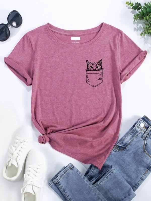 Áo thun hồng hình túi mèo W882 size XL