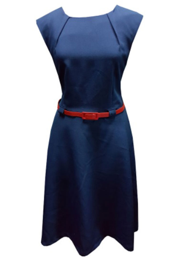 Đầm màu xanh đậm thắt lưng đỏ size 8