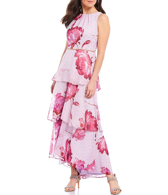 Đầm maxi voan SLNY màu tím nhạt in hoa size lớn