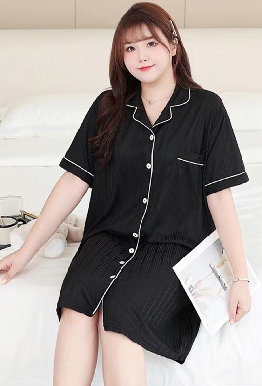 Đầm thun pijama đen sọc dọc 8801 size 5XL