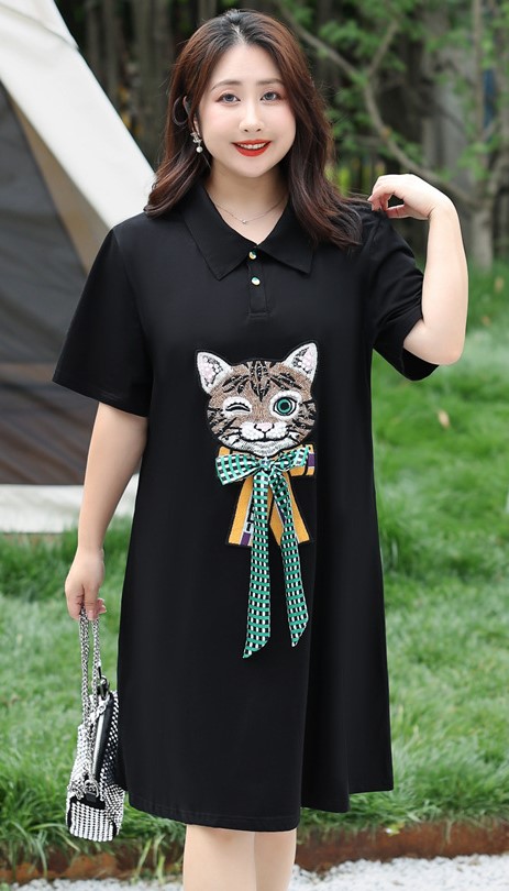 Đầm thun suông đen con mèo 0015 size lớ