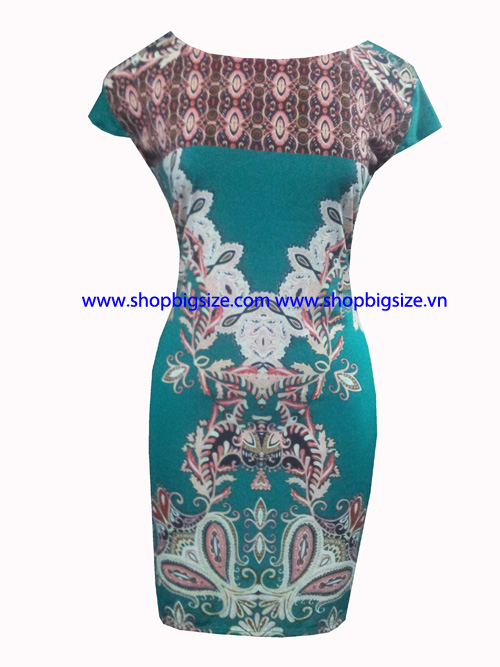Đầm thun xanh họa tiết đối xứng size 8