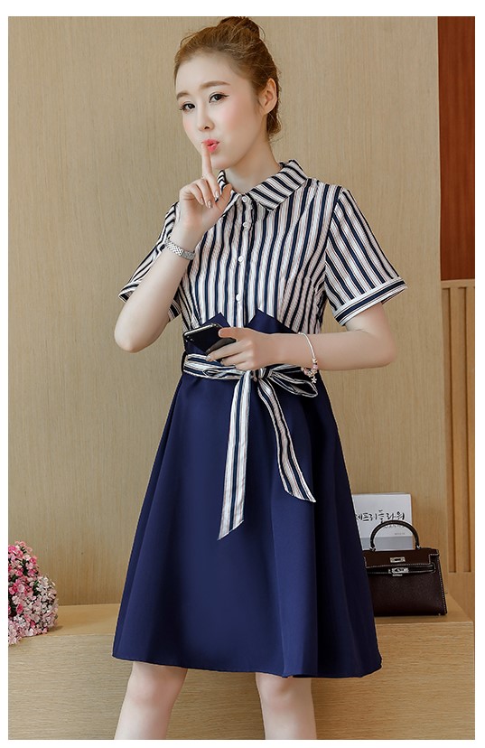 Đầm vải sọc dọc xanh trắng váy xanh đen size lớn