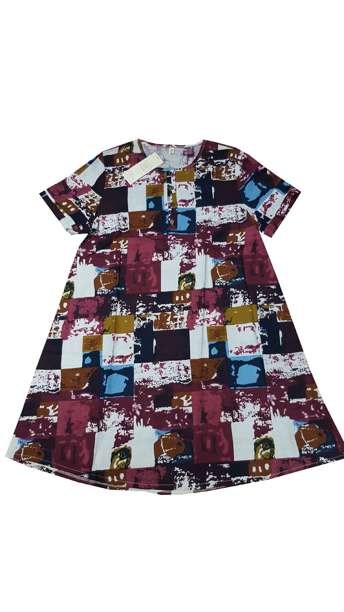 Đầm vải xô form suông in họa tiết số 7 size 2XL