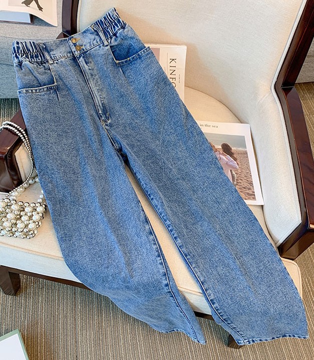 Quần jean dài màu xanh ống suông 61664 size lớn