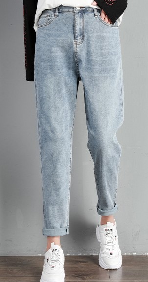 Quần jean xanh nhạt lưng cao wash râu mèo AC333 size lớn