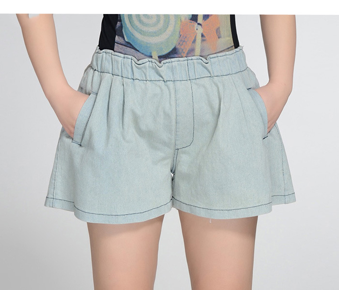 Quần short váy jean thun wash bạc lưng thun size 4XL