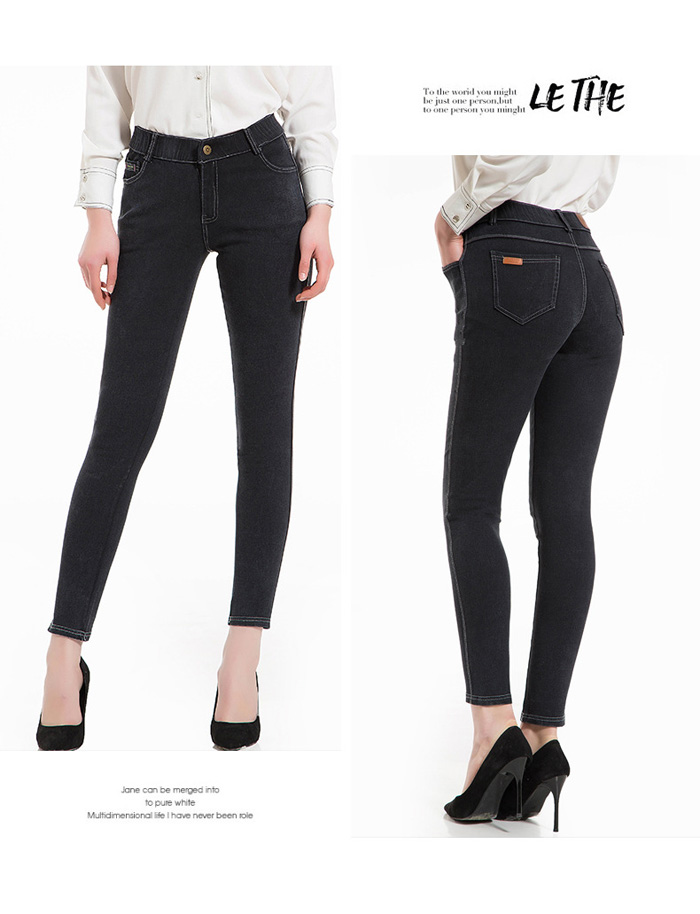 Quần skinny jean thun đen trơn viền chỉ trắng size 5XL