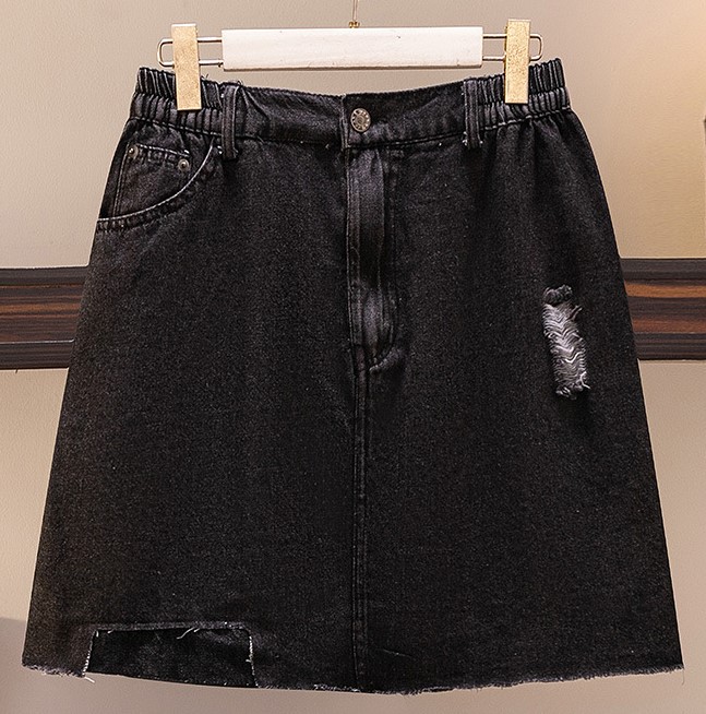 Váy jean đen form chữ A wash rách 62563 size lớn