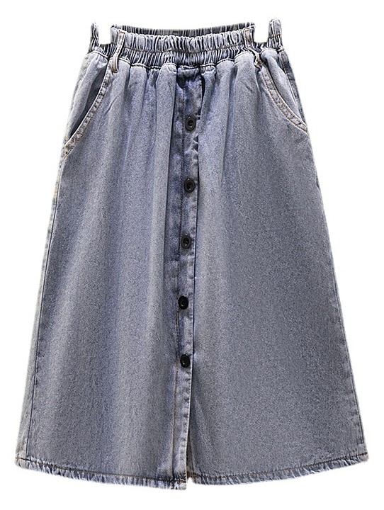 Váy jean xanh nhạt nút trước 62606 size lớn